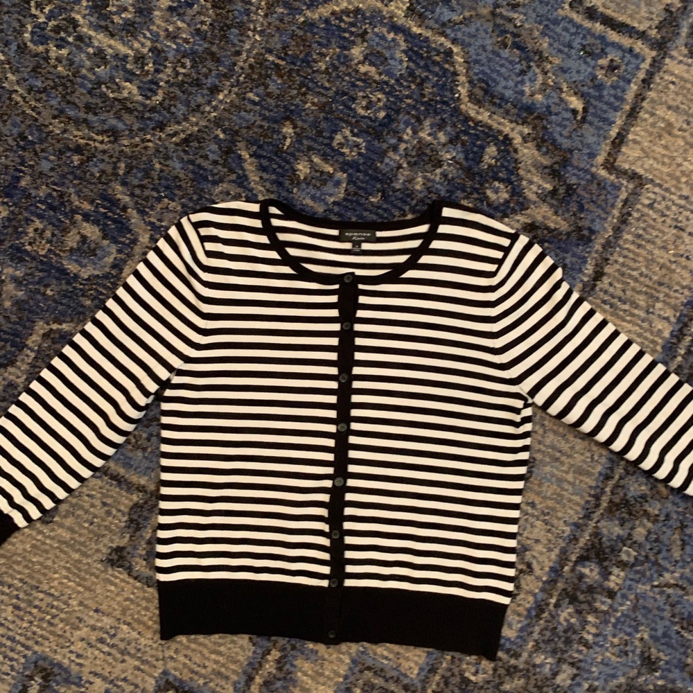 Spense Black and white striped cardigan sweater medium